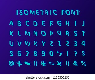 Isometric 3d font. Three-dimensional alphabet. Vector illustration