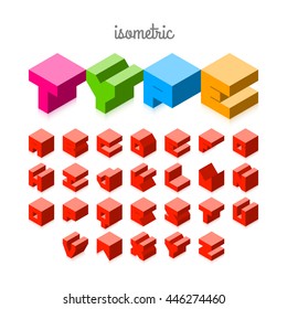 Isometric 3d font, three-dimensional alphabet.