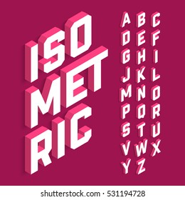 Isometric 3d font, three-dimensional alphabet letters. Vector illustration.