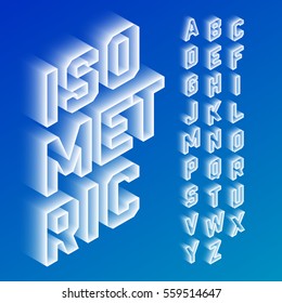 Isometric 3d font, three-dimensional alphabet letters. Vector illustration.