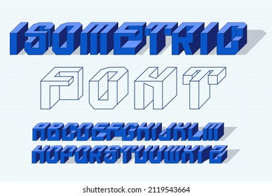  Isometric 3D font, three-dimensional letters of the alphabet on graph paper. Vector illustration