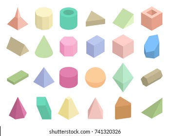 Isometric 3d Geometric Color Shapes Vector Set. Isometric Figure Pyramid And Triangle Illustration