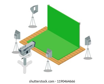 Isometric 3d green background cinematography,vector illustration