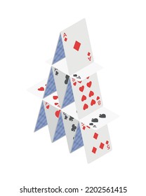 Isometric 3d house of cards on white background vector illustration