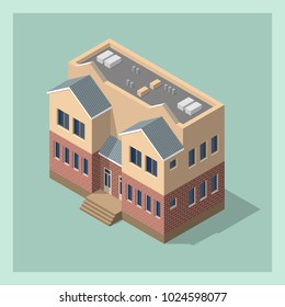 
Isometric 3d house, city, town building. Building icon. Architecture real estate, property and home, vector illustration. Isolated model in flat, cartoon style. Can be used for advertisement, game