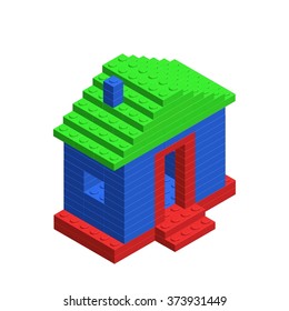 isometric 3D house from plastic construction bricks.toy plastic blocks. Vector illustration.