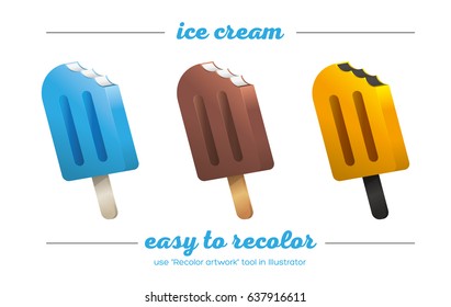 Isometric 3D ice cream drawing icons, isolated vector objects, easy to recolor. Nice for making summer banners and backgrounds.
