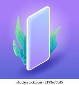 Isometric 3D icon de una pantalla de teléfono móvil en blanco. Dibujo de estilo mínimo. Vector para sitio web.