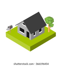 Isometric 3D icon. Pictograms house with a mailbox and trees. Vector illustration eps 10