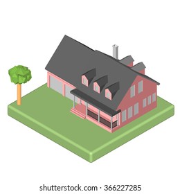 Isometric 3D icon. Pictograms house with a mailbox and trees. Vector illustration eps 10