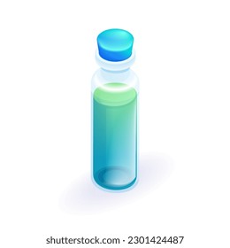 Isometric 3D icon Small bottle of liquid, medicine or perfume. Cartoon minimal style. Vector for website.