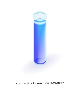 Isometric 3D icon Test tube with purple liquid, medicine, vaccine. Cartoon minimal style. Vector for website.