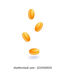 Isometric 3D icons falling gold coins. Cash. Wealth. Vector for website.