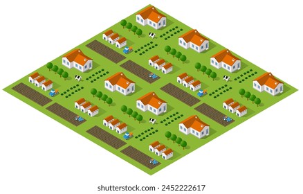 Isometric 3d illustration park trees forest nature elements white background for landscape design. Vector isolated. For a city map, games, and your town