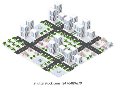 Isometric 3d illustration park trees forest nature elements white background for landscape design. Vector isolated. For a city map, games, and your town