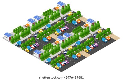 Ilustración isométrica 3d parque árboles bosque naturaleza Elementos fondo blanco para el diseño de paisajes. Vector aislado. Para obtener un mapa de la ciudad, juegos y su ciudad