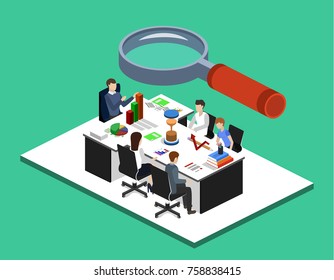 Isometric 3D illustration set Interior of department conference with workplaces