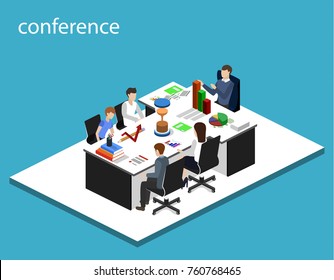 Isometric 3D illustration set Interior of department conference with workplaces