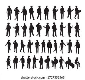 Isometric 3d illustration set Silhouettes of people, girls, men.  Business set elements white background for landscape design. Vector isolated. Icons for city maps, games