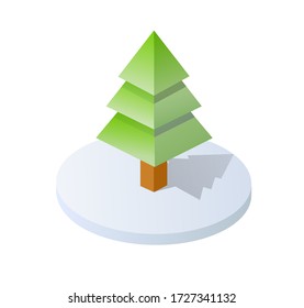Isometric 3d illustration winter tree forest nature elements white background for landscape design. Vector isolated. Icons for city maps, games