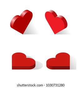 Isometric 3D image heart vector sign set. View from above, right, left