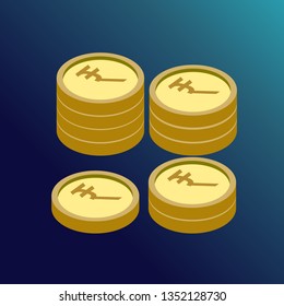 Isometric 3d Indian Rupee, golden coin stack, indian currency, infographic - vector illustratiom