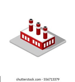 Isometric 3d Industrial factory decorative icon. Architecture manufactured, property and facility. Isolated cartoon illustration of plant symbol for web