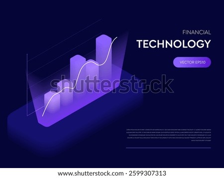 Isometric 3D Infographic featuring a Futuristic Neon Bar Chart for Financial Stock Analysis Fintech and Money Trends for Presentations Graphs Diagrams and Vibrant Data Visualization Technology Designs
