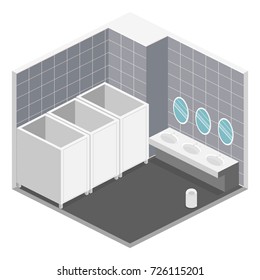Isometric 3D isolated concept vector cutaway interior of public toilet