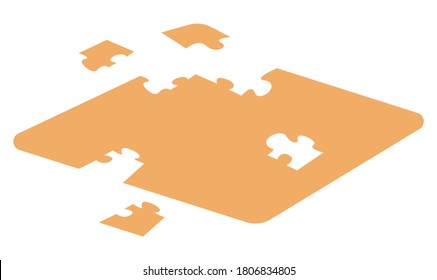 Rompecabezas isométrico aislado en el fondo blanco. Juego lógico. Rompecabezas para el cerebro. Trozos de rompecabezas, recolección de conexiones. Sencillo icono vectorial de dibujos animados color plano. Entrenamiento de cerebro, recolección de imágenes