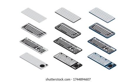 Isometric 3D keyboard with vintage, old, modern and luxury style.