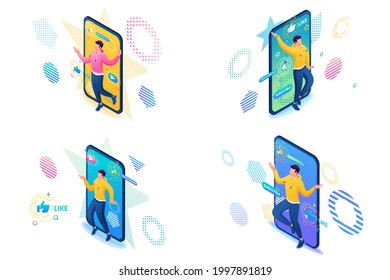 Isometric 3D. Kit Of Web Design About The Young Dancer Channel, Subscribe And Learn To Dance