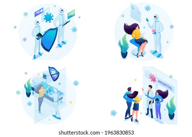 Isometric 3D. Kit Web Designs On The Topic Of Medicine In Epidemic Covid
