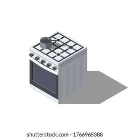 Isometric 3D Kitchen Stove Equipment Appliances Element Vector Design Style