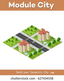 Isometric 3D landscape top view building of modern city architecture of area urban construction. Drawing map engineering design