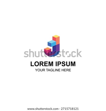 Isometric 3D letter J logo with colorful geometric cubes, for creative business branding.