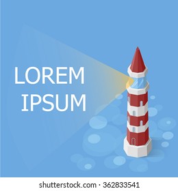 Isometric 3d lighthouse in open sea. Vector illustration