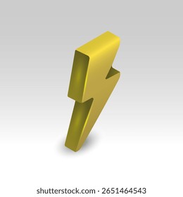 Isometric 3D lightning bolt icon with soft shadow on white background
