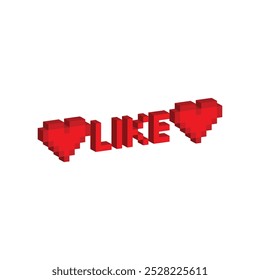 Isometric 3d like 8 bit icon heart Pixel art 8-bit for game