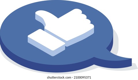 Isometric 3d like button hand fingers thumb up blue social media