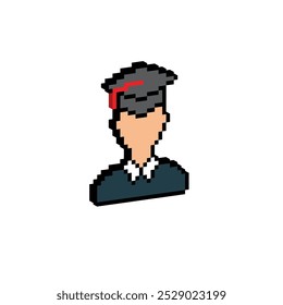 Isometric 3d man in graduation cap pixel art icon pixel student vector 8 bit game