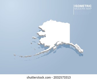 Mapa isométrico 3d de Alaska. Ilustración vectorial estilizada sobre fondo azul.