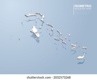Mapa isométrico 3d de Bahamas. Ilustración vectorial estilizada sobre fondo azul.