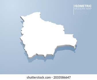 Isometric 3d map of Bolivia. Stylized vector illustration on blue background.
