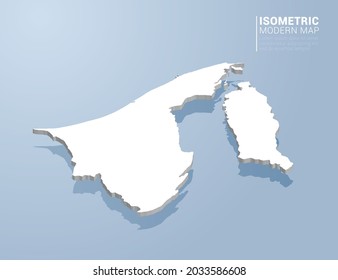 Isometric 3d map of Brunei. Stylized vector illustration on blue background.