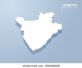 Isometric 3d map of Burundi. Stylized vector illustration on blue background.