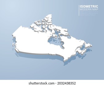 Mapa isométrico 3d de Canadá. Ilustración vectorial estilizada sobre fondo azul.