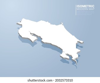 Isometric 3d map of Costa Rica. Stylized vector illustration on blue background.