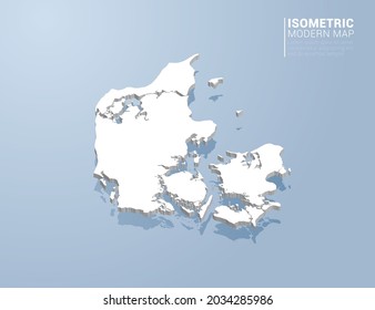 Isometric 3d map of Denmark. Stylized vector illustration on blue background.