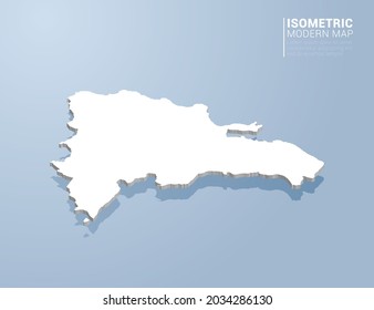 Isometric 3d map of Dominican Republic. Stylized vector illustration on blue background.